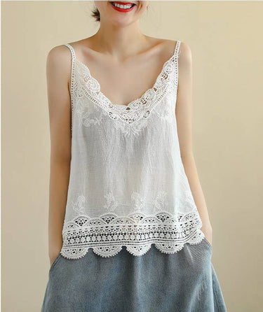 Lace Trim Camisole Stone Wash Tank Top